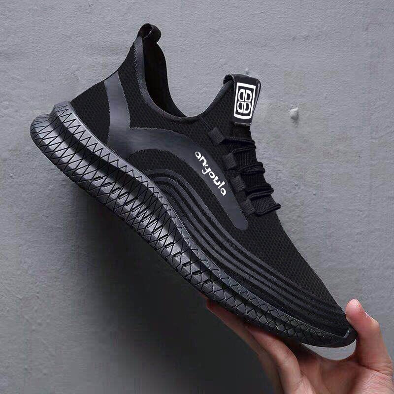 Løbesko til mænd sommer sportssko mænd jogging fodtøj udendørs letvægts åndbar mænd sko sok mænd sneakers: Sort / 8