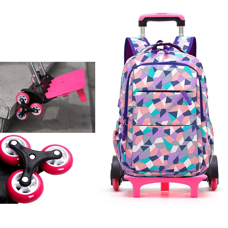 Rolling mochila trole saco de escola para meninos meninas à prova dwaterproof água grande capacidade crianças rodas saco bagagem & sacos viagem: purple 6 wheels