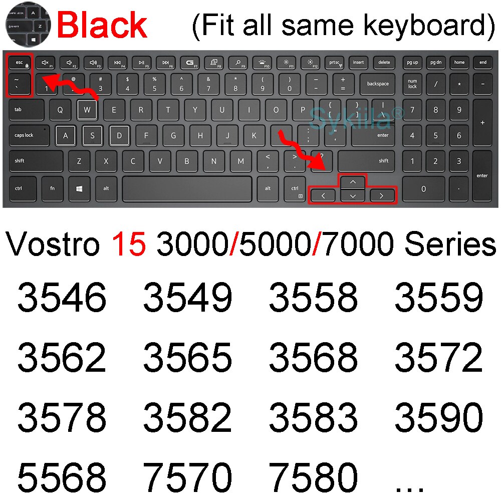 Klawiatura pokrywa dla Dell Vostro 15 5000 7000 3000 serii 5510 5515 7510 ochraniacz skóry film krzemu jasne czarny Obudowa 2021 2020: czarny 2015-2020