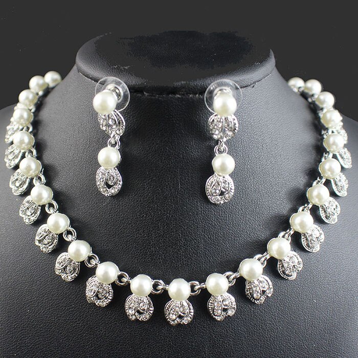 jiayijiaduo Bridal jewelry sets simple imitation pearl Silver color necklace for women wedding accessories Love: Default Title