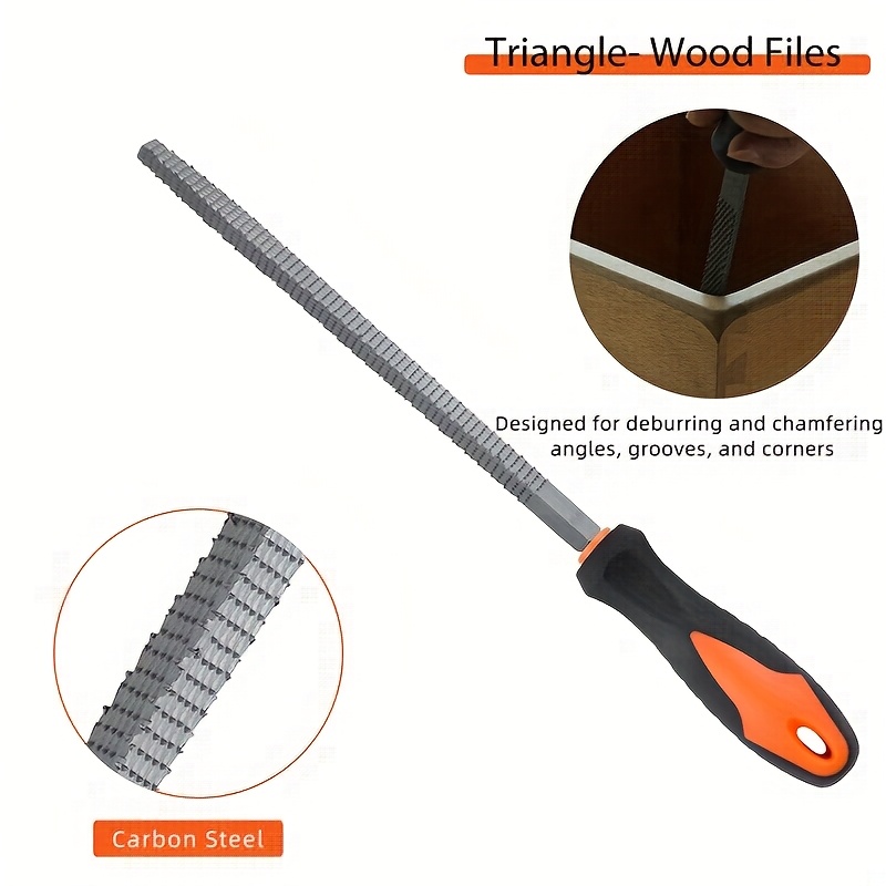 Lima de madera, escofina 4 piezas, juego de limas de madera, escofina de madera, 24 piezas de papel de lija, escofinas de madera para carpintería, limas de carpintería, redondas, semi-ros