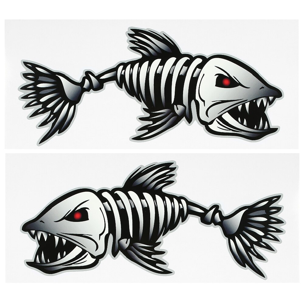 2 stk 18.5 * 8.2cm fisketenner munn klistremerker skjelett fisk klistremerker vinyl dekal fiskebåt kano kajakk grafikk tilbehør: Gul