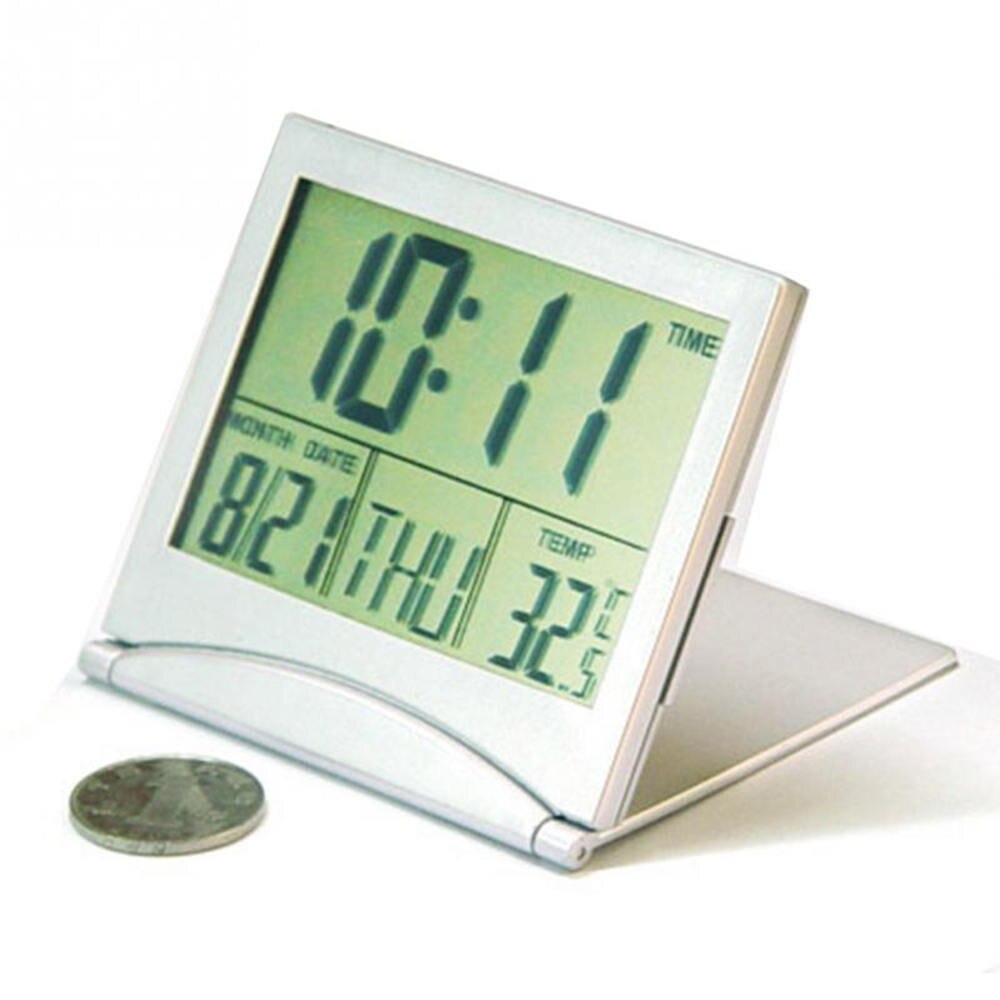Reloj despertador Digital LCD plegable, reloj Digital de escritorio con alarma de viaje y temperatura para el hogar, 1 unidad