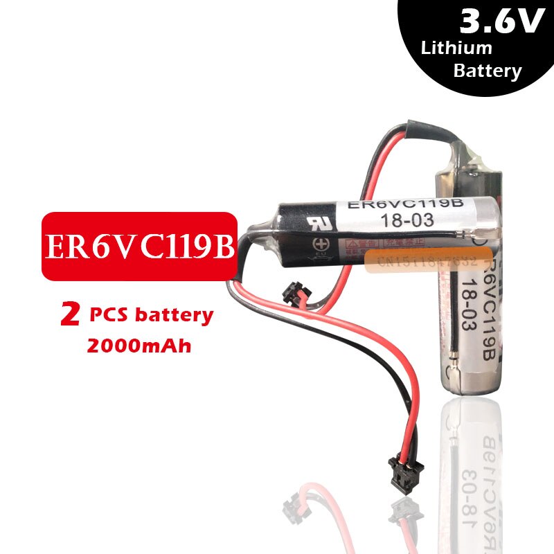 2 pz/lotto 100% Nuovo Originale Per TOSHIBA ER6V ER6VC119B 3.6V 2000mAh PLC Batteria Con Il Nero Spina Libera Il Trasporto