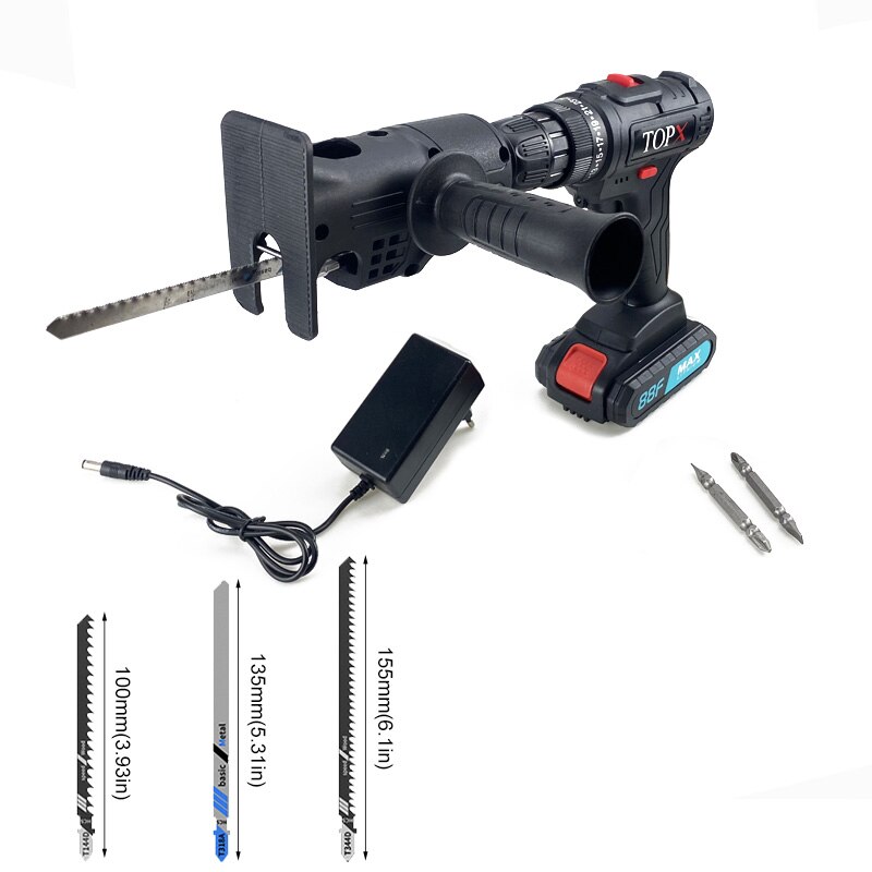 21V 12V Accu Boormachine Elektrische Schroevendraaier Oplaadbare Met Batterij Elektrische Boor Conversie Kettingzaag Blade Power Tool Set: 21V-2113-1B