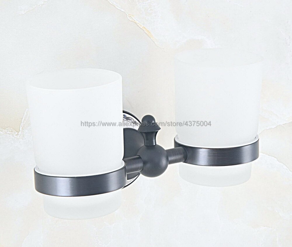 Bathroom Accessory Wall Mounted Black Oil Rubbed Bronze Toothbrush Holder with Two Glass Cups Nba760