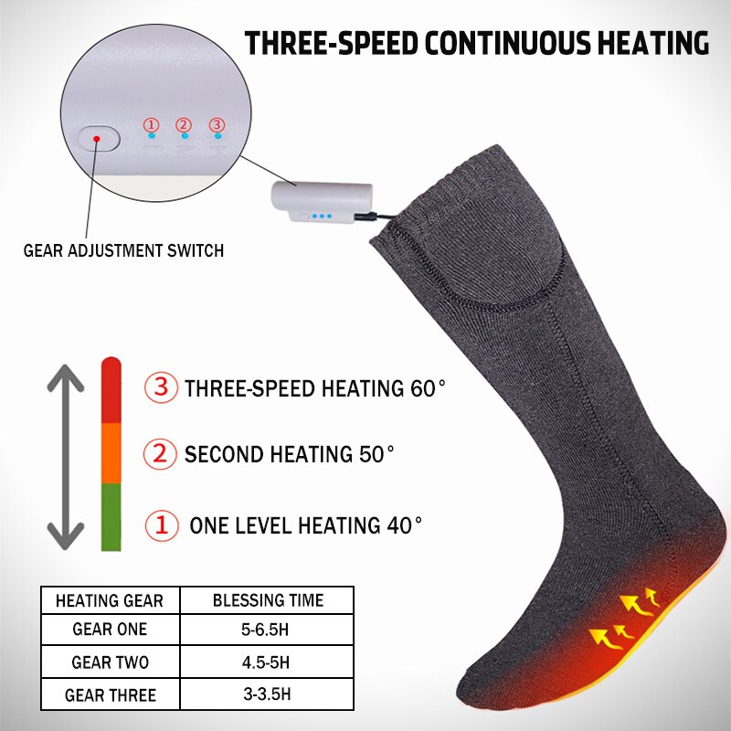 Calcetines térmicos ajustables para hombre y mujer, calcetín calefactor eléctrico, suave, para invierno, esquí, deporte de ciclismo, 35-60 grados, 1 par