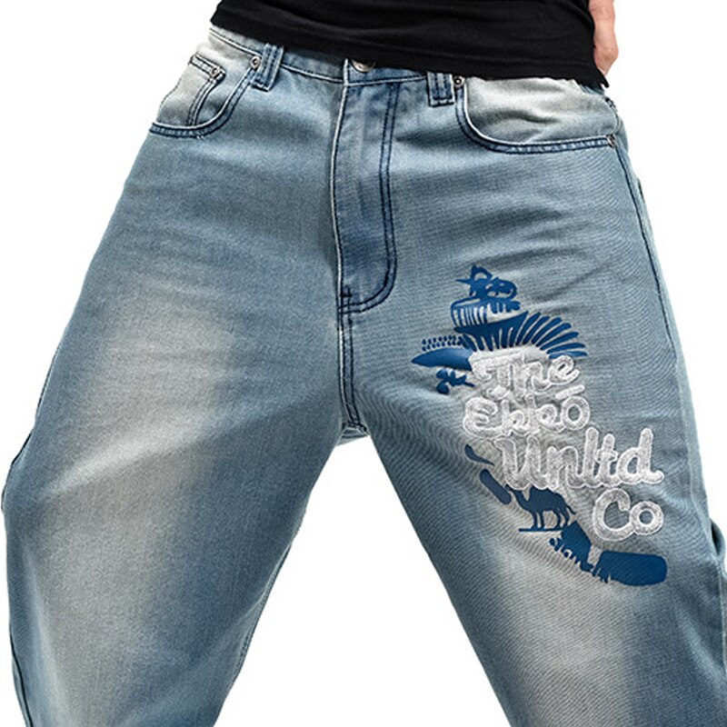 Broderi baggy jeans mænd denim bukser løst streetwear jeans hip hop afslappet skateboard bukser til mænd plus størrelse bukser  s097