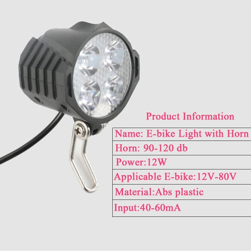 Ebike E-Bike Electric Scooter Light 12V-72V Electric Bicycle Light with Horn Waterproof Headlight Horn Set for m365