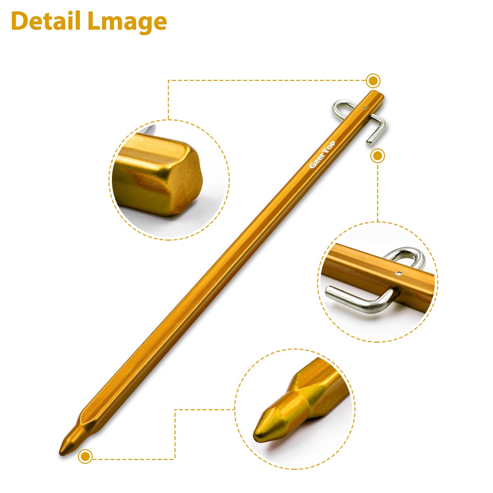 Geertop 4 Pack Metal Tent Stakes Heavy Duty Camping Stakes 11 inch Long Ground Stakes for Camping Tent Rain Tarp Outdoor