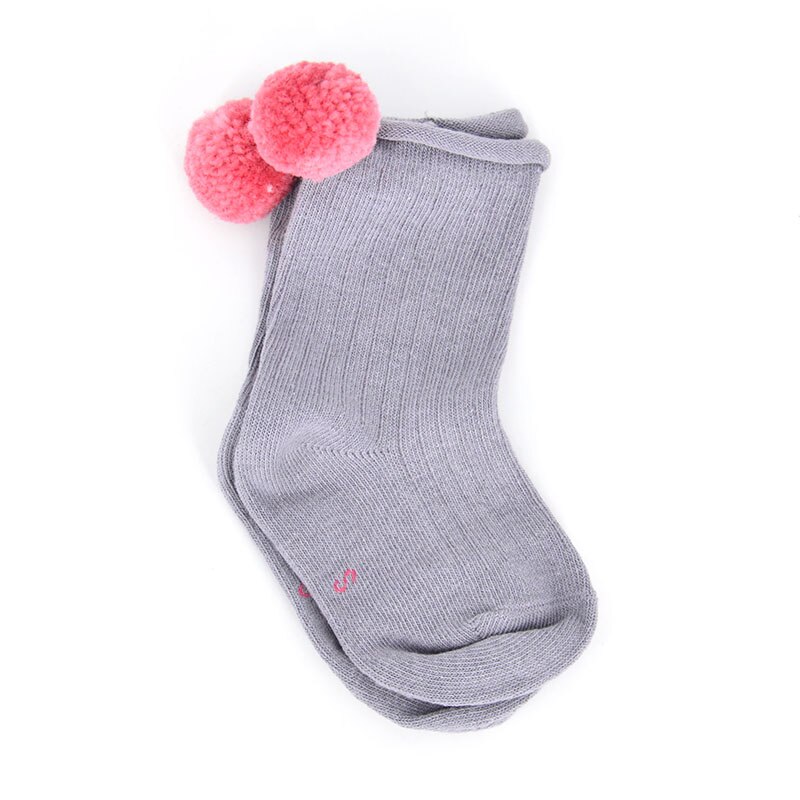 Leuke Pompom Kids Baby Sokken Cotton Baby Baby Meisje Sokken Kinderen Peuter Knie Hoge Vloer Sokken Sokken Meia Infantil Calcetines: light gray