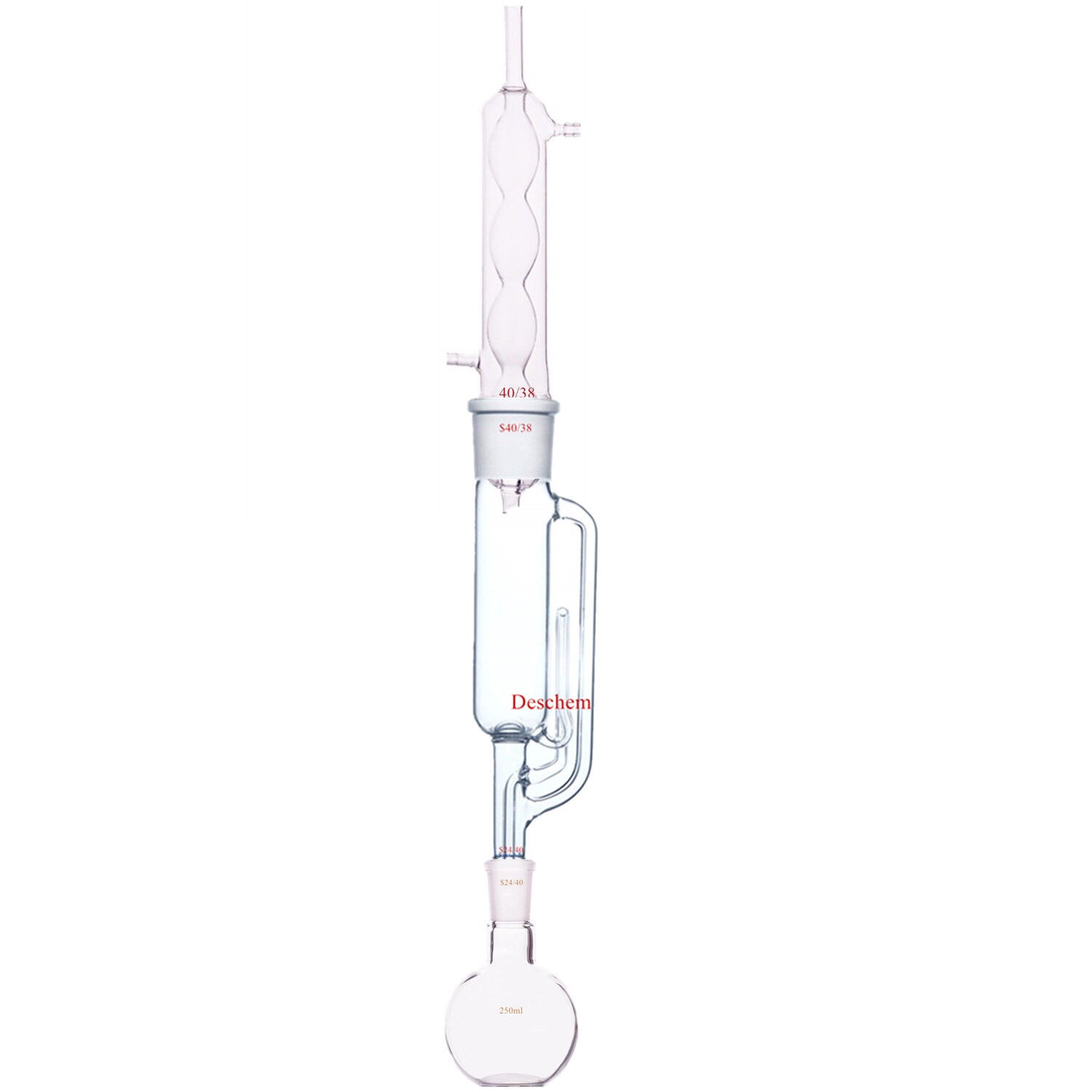 250 ml, 24/40, extracción de Soxhlet de laboratorio, condensador de Allihn, un matraz de fondo plano
