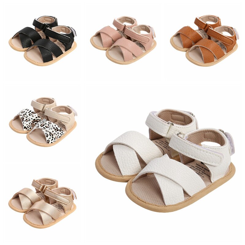 Sandales d'été en cuir souple pour bébés garçons et filles, chaussures d'extérieur antidérapantes, couleur unie