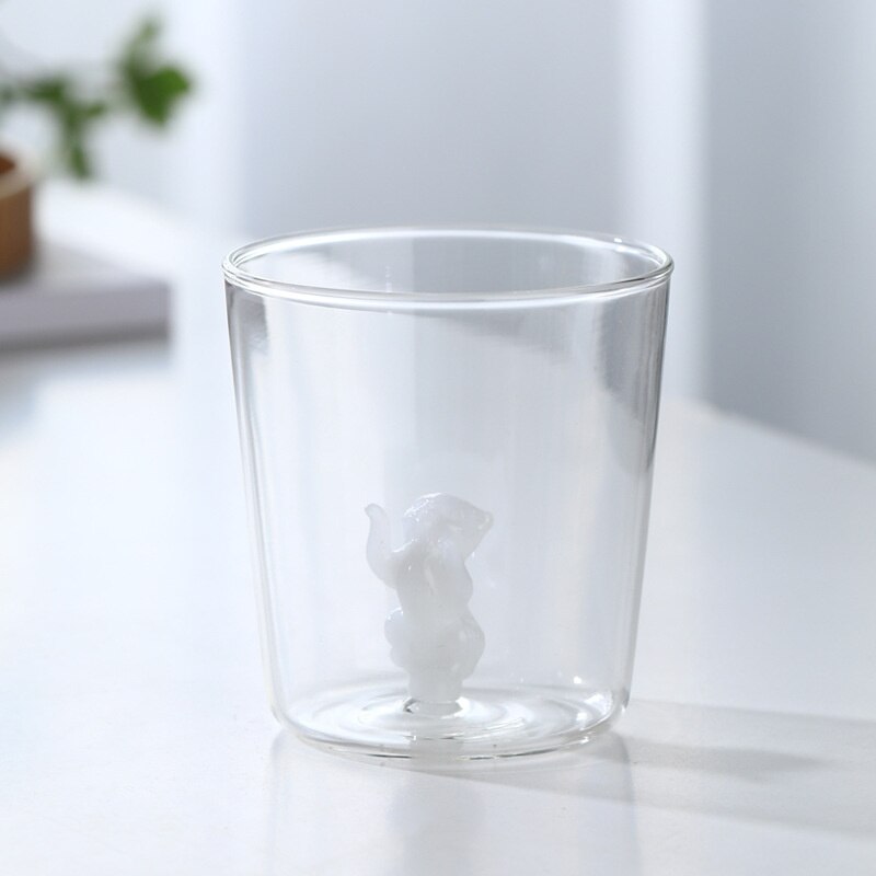 3D Animal Glass Water Cup Cute Modeling Household Simple Glass Coffee Juice Drink Milk Cup Home Desktop Accessories: White Cat