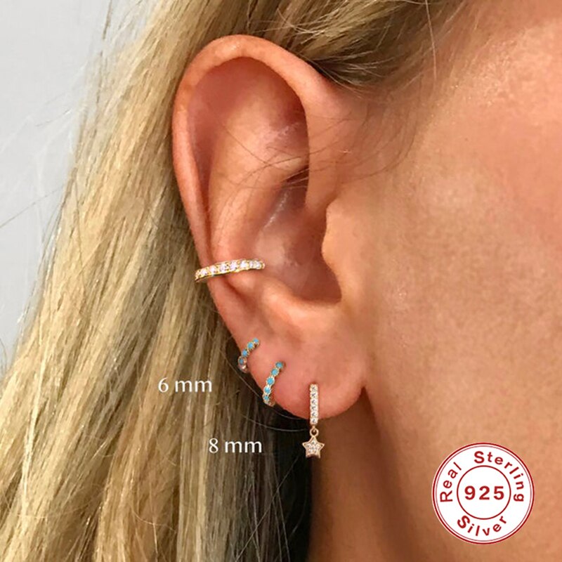 2020 rotondi del Cerchio Degli Orecchini 925 Sterling Argento Huggies Pendientes Turchese CZ Piercing Orecchino ad anello Per Le Donne Della Ragazza Belle Jewellry