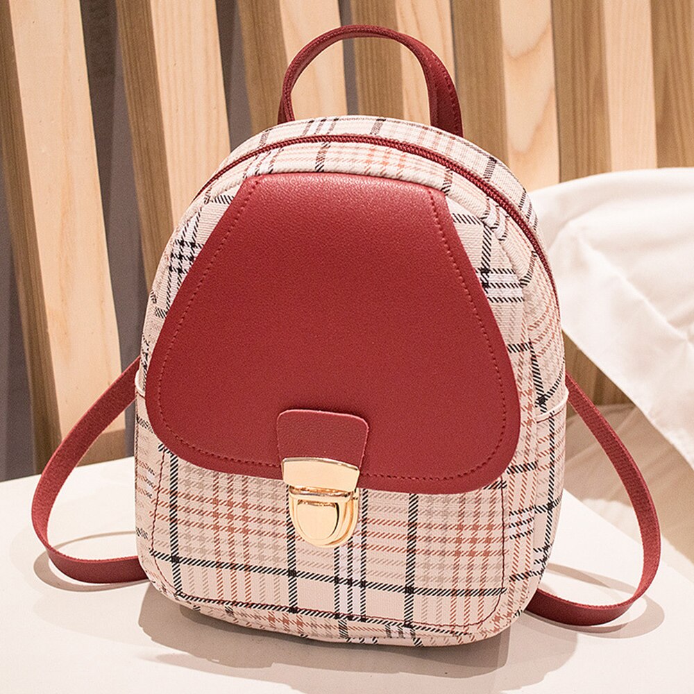 Mini Backpack Women Crossbody Bag For Teenage Girl Plaid Women Shoulder Phone Purse Korean Style Trendy Female Bagpack: red