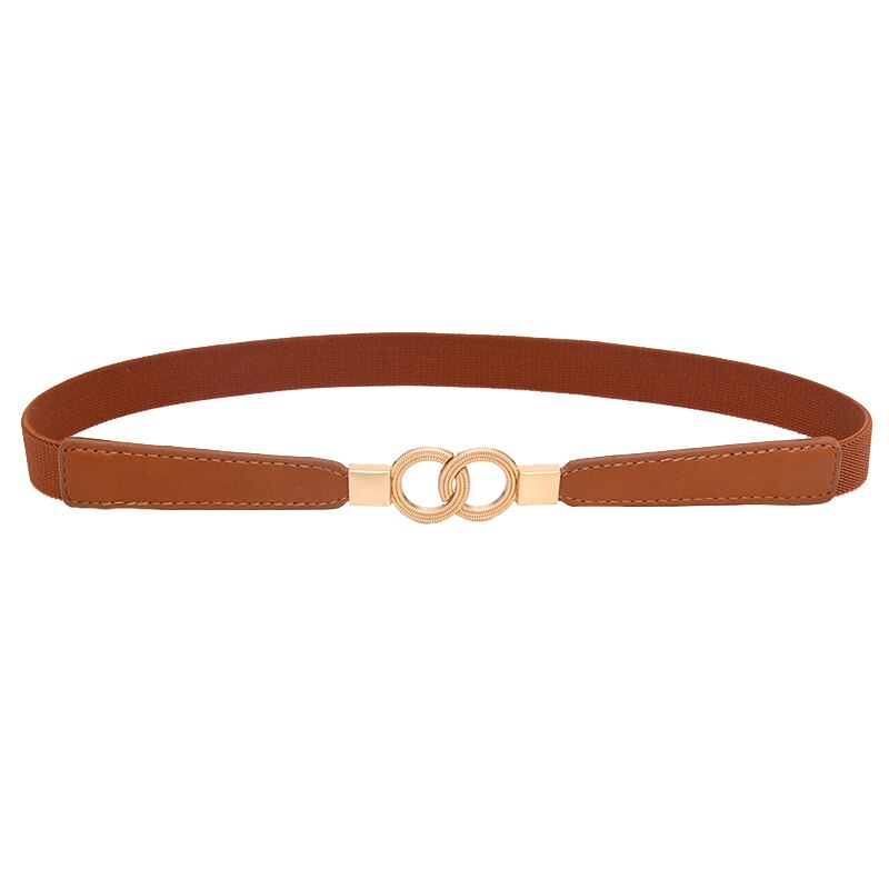 Dobbel ring gull spenne belte for kvinner elastisk nylon dame kjole midje belte stropp svart rød skinny stretch kvinnelig linning: Brun