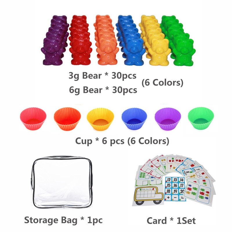 Children Montessori Toy 1set Boxed Counting Bear Montessori Educational Cognition Rainbow Matching Game Educational Toys: Set G