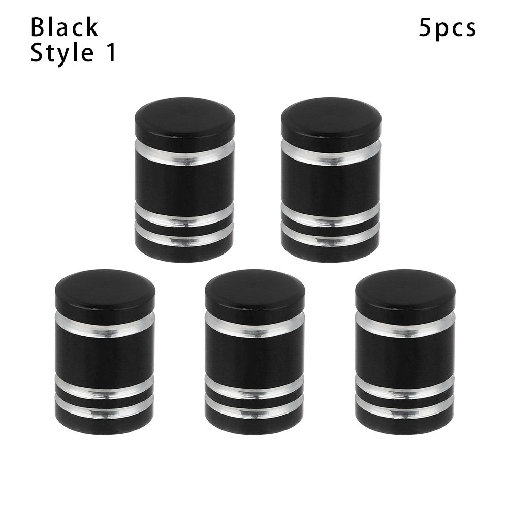 5pcs Universal Bike Valve Caps Dustproof Aluminum Alloy Schrader Valve Caps Motorcycles Trucks Cars Bikes: Black-Style 1