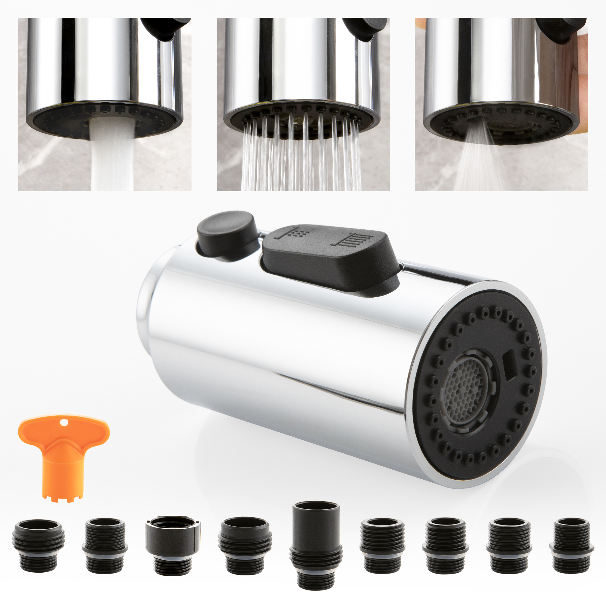 SKOWLL 3-Function Kitchen Sink Spray Nozzle Pull Down Faucet Head Replacement with 9 Adapters, Matte Black: Yellow