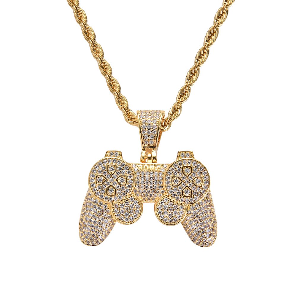 consolle di gioco Pendenti con Gemme E Perle ghiacciato fuori Catena Bling CZ Oro degli uomini di colore Argento anca salto Roccia Collana di Gioielli per Bambini Ragazzo