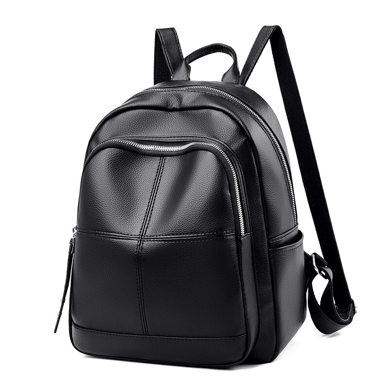 Zwart Lederen Rugzakken Voor Vrouwen Grote Capaciteit School Rugzak Tienermeisje Boek Tas Effen Kleur Reizen Backbag Sac Een dos