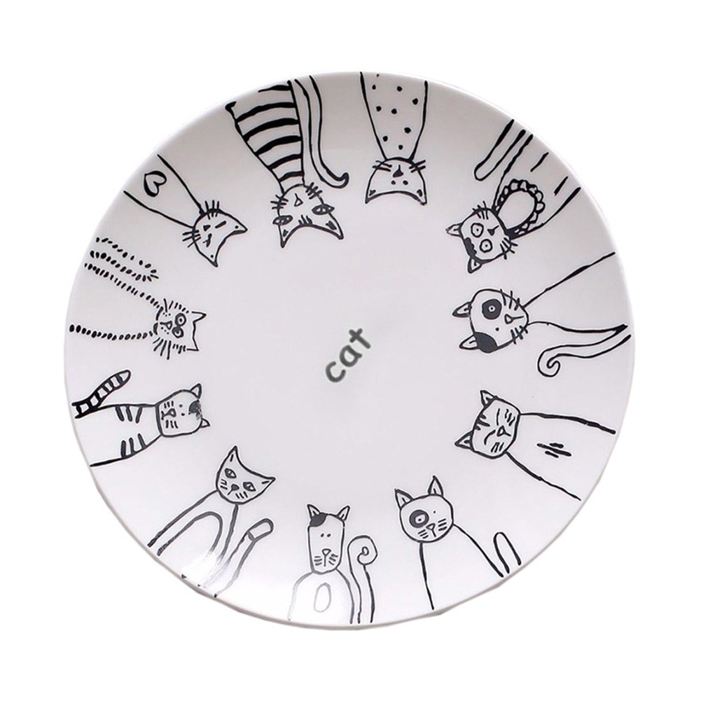 Cat Ceramic Plate Dinner Dessert Appetizer Salad Dish Steak Service Plates for Home Party TB: 8 inch