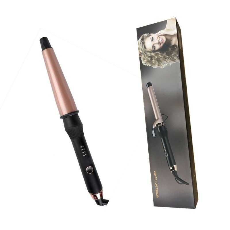 Fer à friser électrique cône argenté pour cheveux longs, baguette professionnelle en aluminium, cinq vitesses, outil de styliste: Cone with box / EU