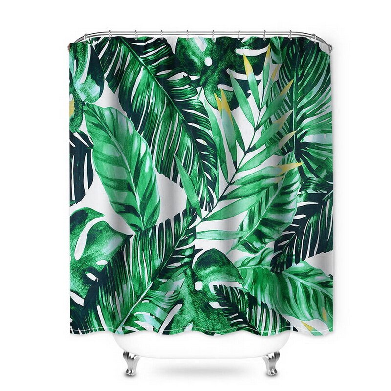 1pc 180 x 180cm gröna blad utskrift duschdraperi bearroom moderna naturliga växtmönster polyester badrumsgardiner: D