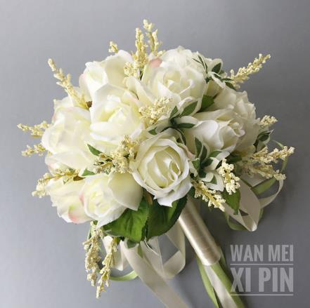 Bridal Bouquet Champagne Ivory Rose Throw Wedding Bridesmaid Bouquet: big 16 head