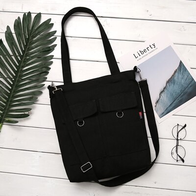 Zachte Canvas Tas Grote Capaciteit Vrouwen Boodschappentas Casual Hasp Dames Een Schouder Tassen Vrouwen Handtassen: Black