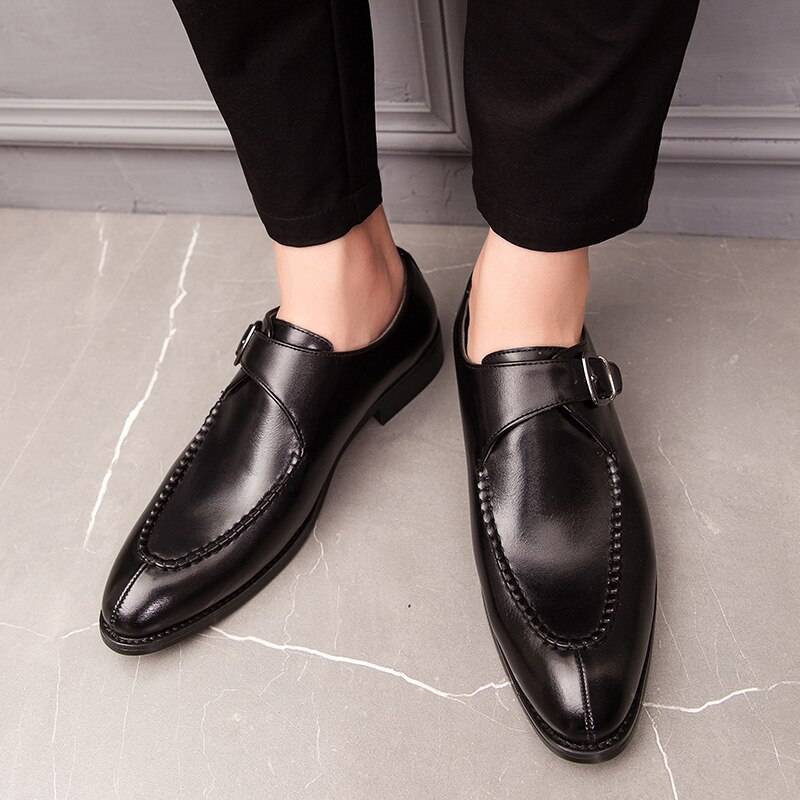 Tosjc män spännen klänning loafers man spetsiga tå oxfords handgjorda munkband skor andas slip-on formella skor affärsskor
