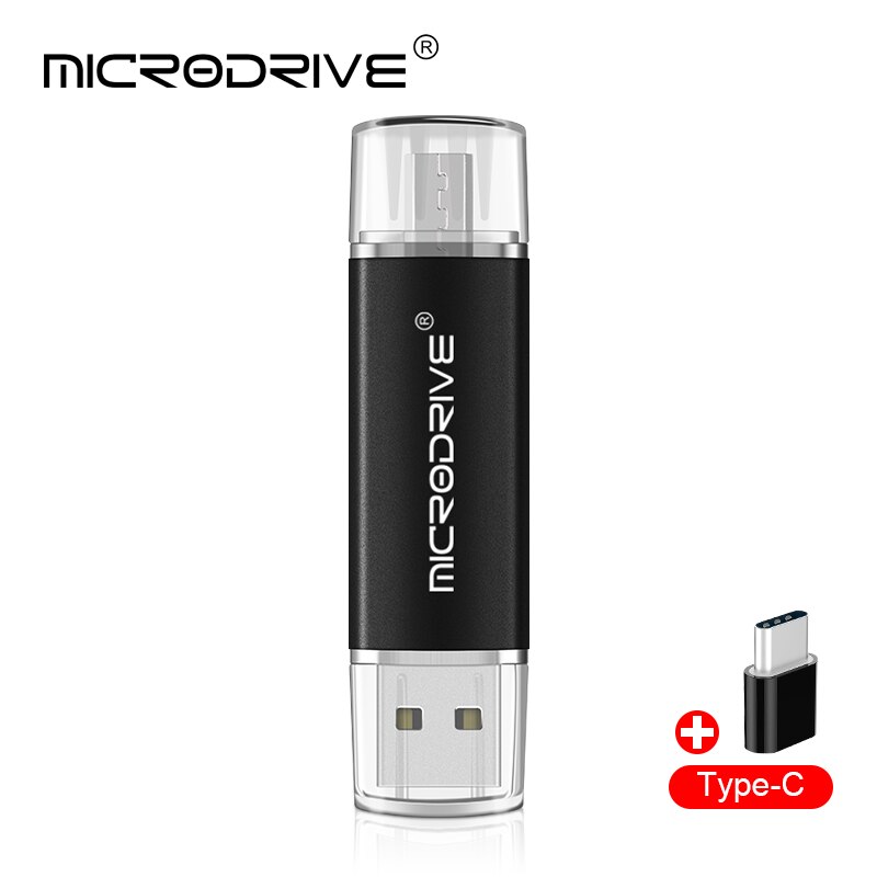 Metal OTG 3 IN 1 Type-C pen drive 64GB flash usb memory 8GB pendrive 16GB 32GB usb flash drive 128GB OTG cle usb stick pen: 64GB / Black