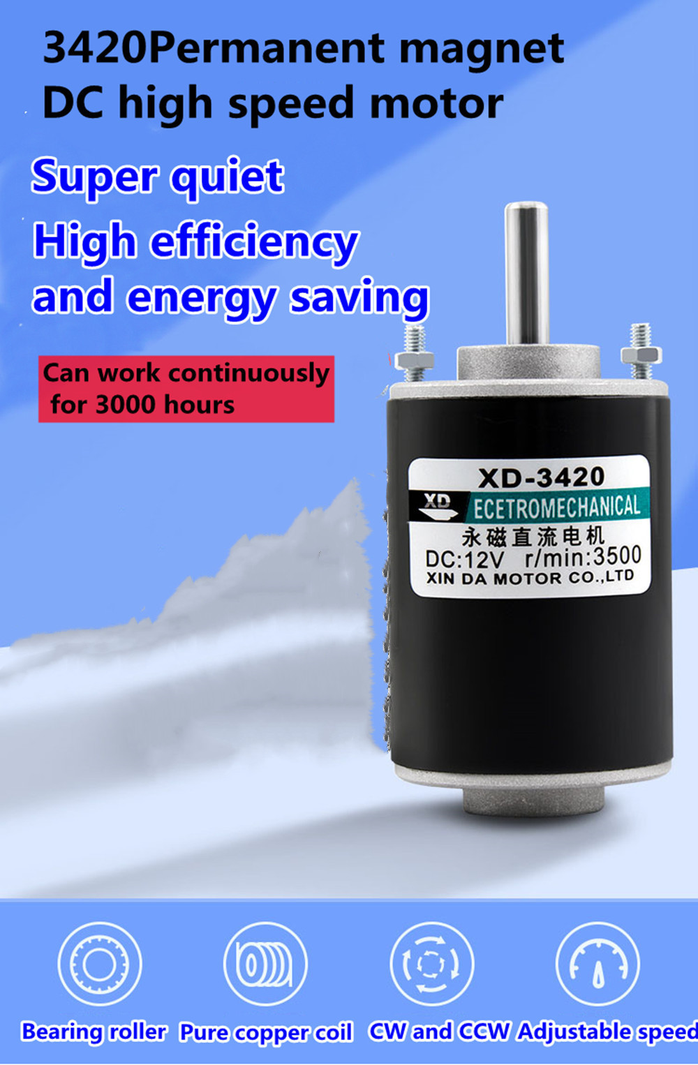 DC 12V 3500rpm/24V 7000rpm high speed DC 30W Miniature adjustable speed motor Can CW CCW