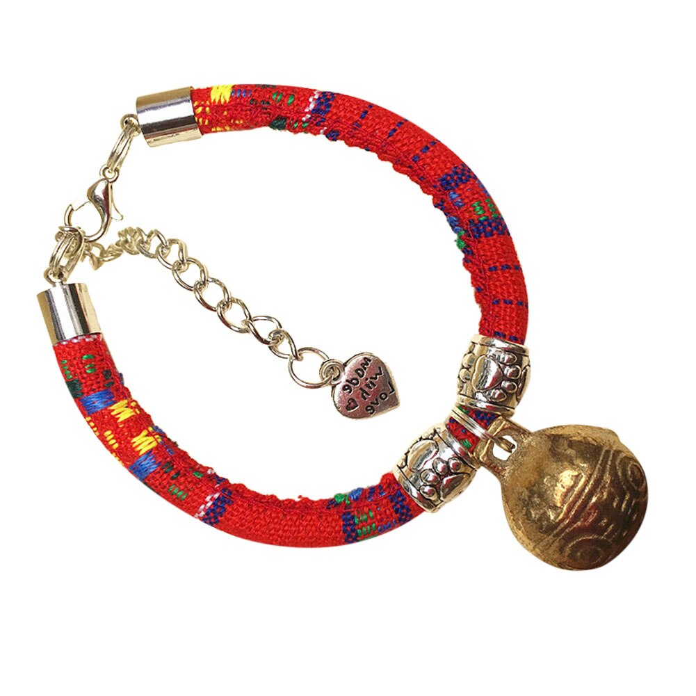 Pet Leash Collar With Big Bell Colorful Ethnic Style Kitten Puppy Necklace Collars for Cats Dogs XHC88: Red / XL