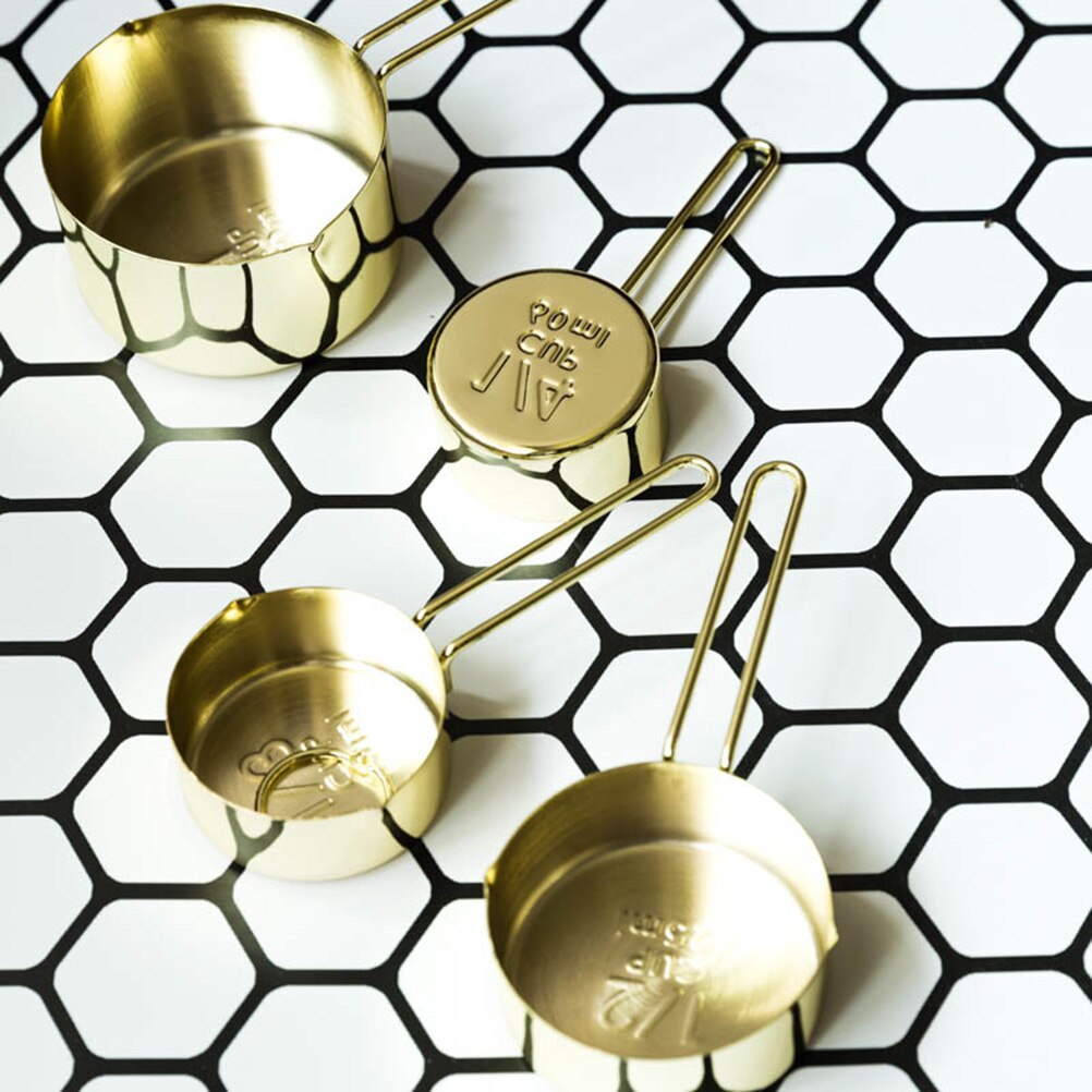 4 Pcs Measuring Cups Engraved Measurements Golden Stainless Steel Ingredients Teaspoons for Cooking