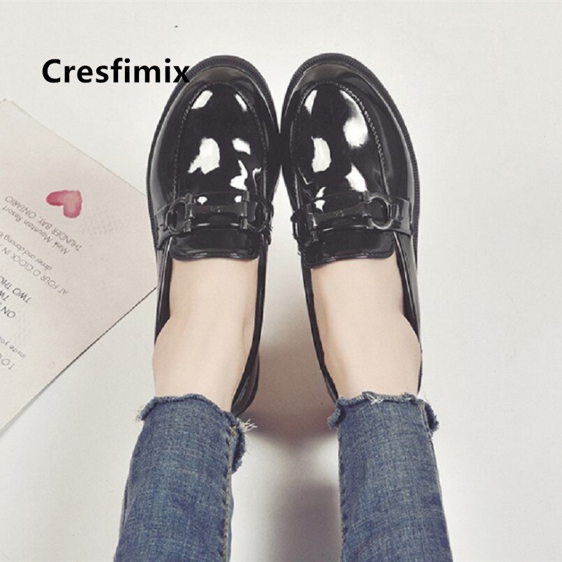 Teenager Girl Student Flat Platform Shoes for School Ladies Casual Round Toe Pu Leather Slip on Shoes Female Cool Shoes H5487