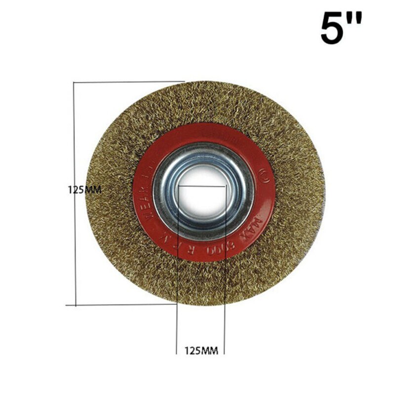 125mm Round Brass Plated Steel Wire Brush Wheel For Bench Grinder Power Tools Round Copper-Plated Steel Wire Brush Wheel