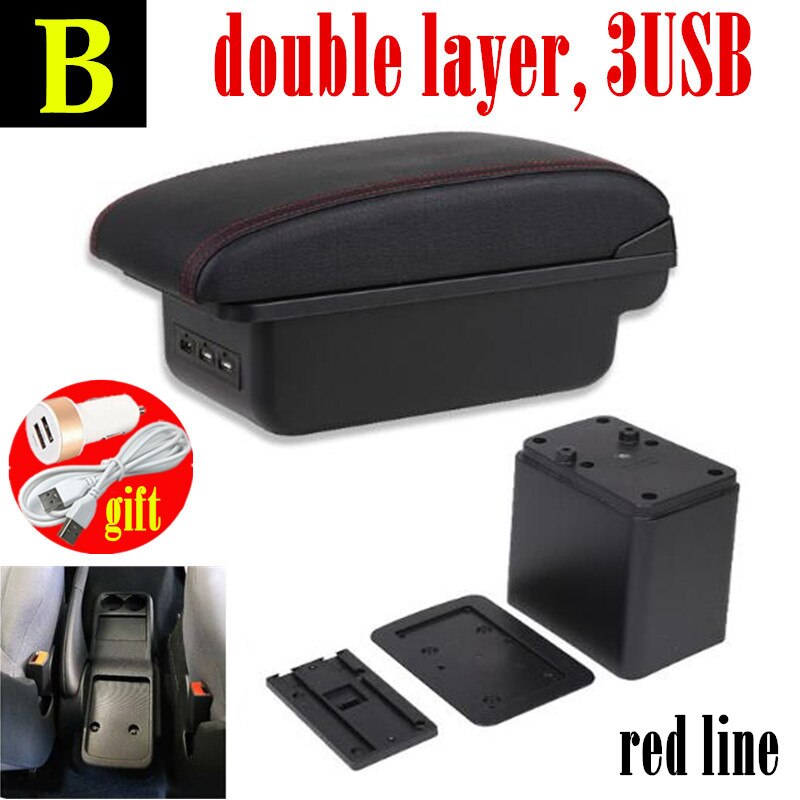 Accoudoir de voiture pour citroën Berlingo, pièces de remise à niveau, pour Peugeot Partner tepee boîte de rangement, accessoires de voiture recharge avec USB: B black red line