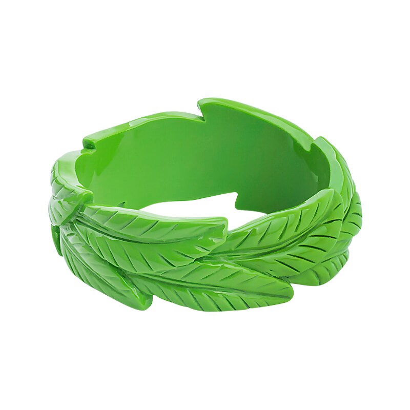 GuanLong Resin Carved Floral Plant Leaf Bangles Brand Bracelet Puseira Jewelry: Gold-color