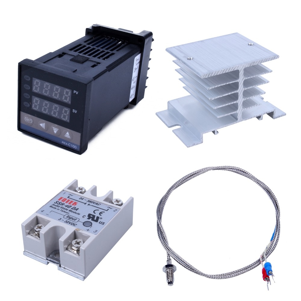 Digital 220V PID REX-C100 Temperature Controller + max.40A SSR + K Thermocouple PID Controller Set + Heat Sink