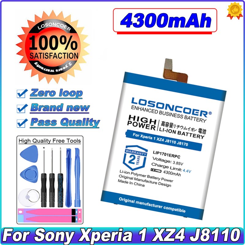 LOSONCOER High Capacity Battery 4300mAh LIP1701ERPC Battery For Sony Xperia 1 XZ4 J8110 J8170 J9110 J9150 SOV40 in stock