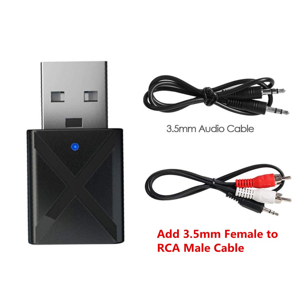 5.0 bluetooth sändare mottagare mini 3.5mm aux stereo trådlös bluetooth adapter för bil musik bluetooth sändare för tv: Färg 1 lägg till rca-kabel