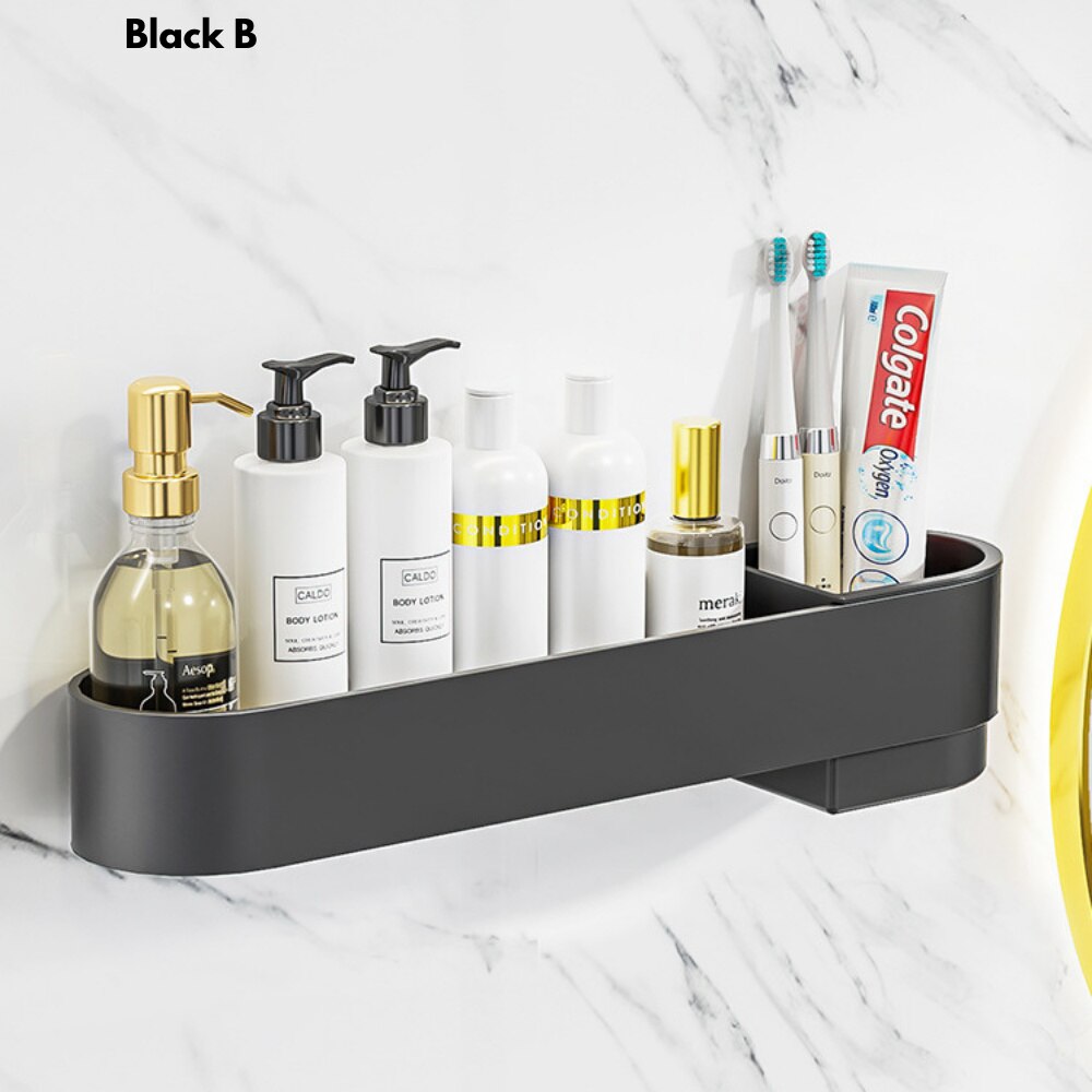 Étagère d'angle de salle de bain, sans perçage, pour cosmétiques, shampoing, douche, support de rangement, organisateur de toilette, accessoires de salle de bain: Black B