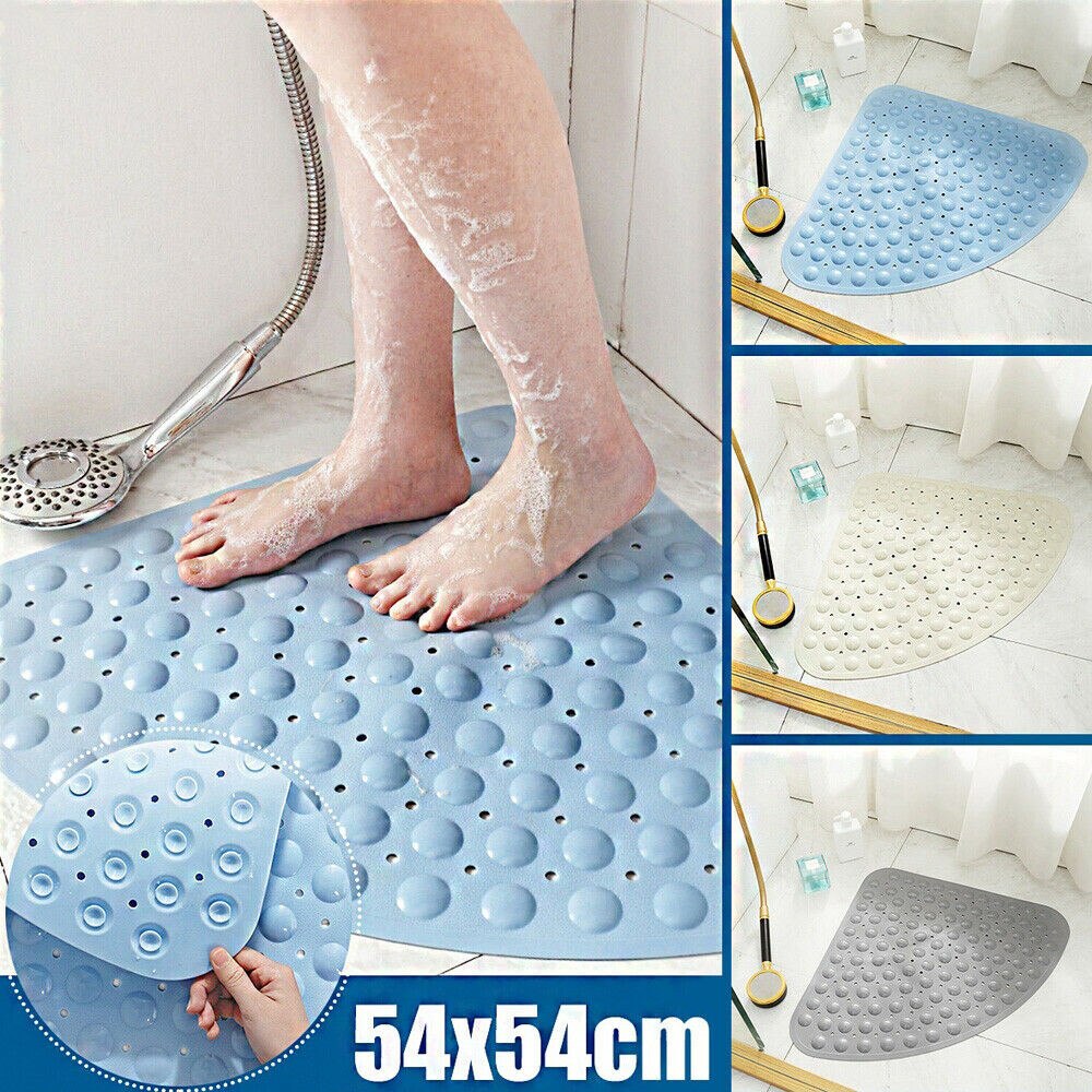Bathroom Corner Shower Mat Sector Bath Mat Anti Slip No Smell Triangle Stand Up Bathmats Machine Washable Suction Cup Drain Hole