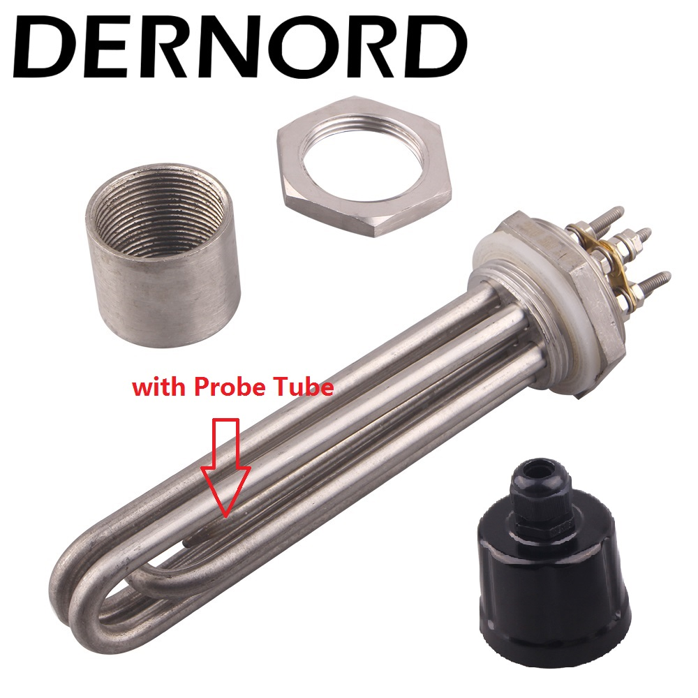 DERNORD Heater with Probe Tube 220v/380v 3KW DN32 / 42MM Thread SUS304 Heating Resistance Element Immersion Water Heater Element: LocknutXAccessories