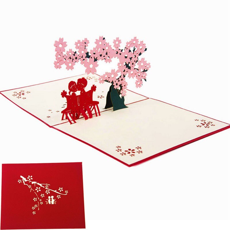 3D Pop UP Wedding Card Cherry Tree Wedding Invitations Cards Valentine Save The Date Anniversary Greeting Card Greeting Postcard: Default Title