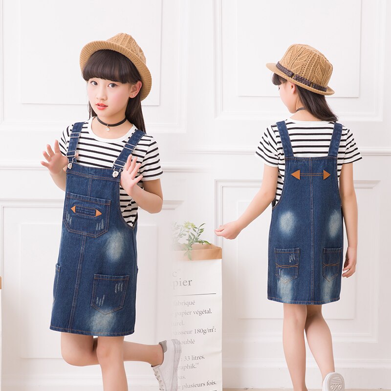 Trendy børn pige denim overalls til piger jeans jumpsuits kjole forår sommer børn casual overall 3 4 6 8 10 12 år