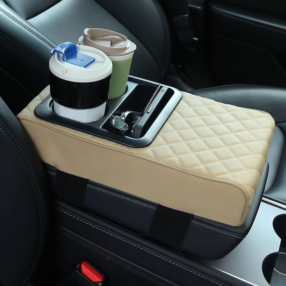 Car Center Console Armrest Cushion With Cup Holder PU Leather ABS Armrest Pad Portable Car Amrest Pillow Cover Height Pad