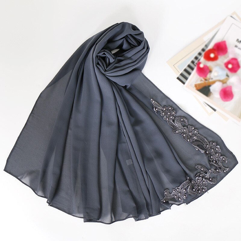 Blasen Chiffon muslimischen kopf schals nagel perle Nacken schal frauen kopf hijabs schals decke schal zubehör mädchen: grau Blau